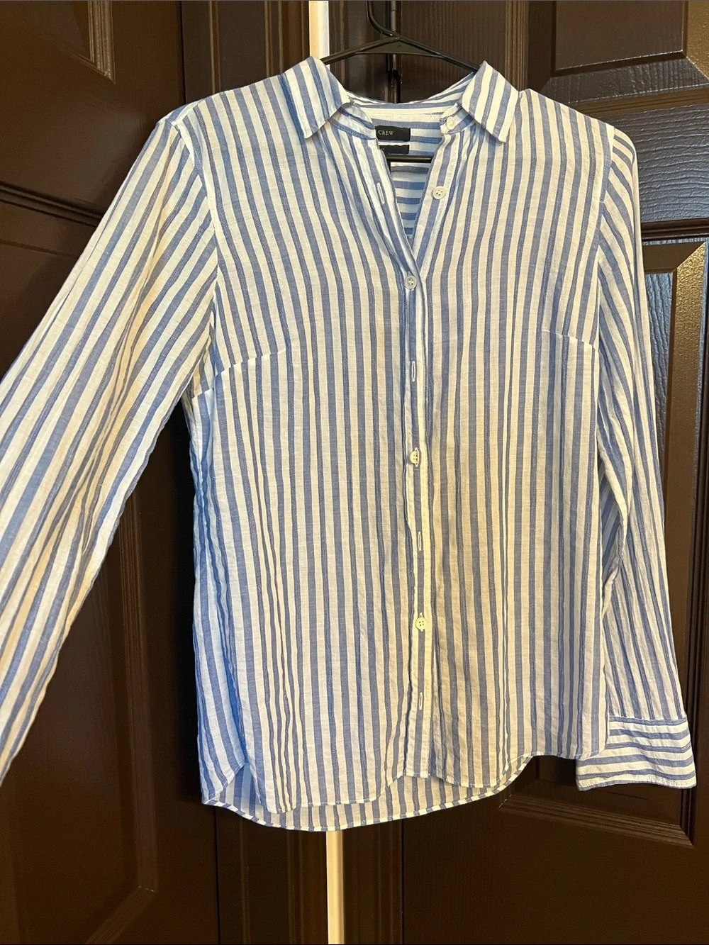 J. Crew Blue and White Vertical Stripe Button-Front Shirt